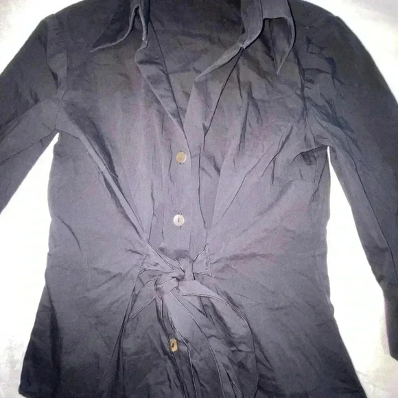 Trina Turk Womens Collared Black Tie Button Up Blouse - Picture 3 of 6